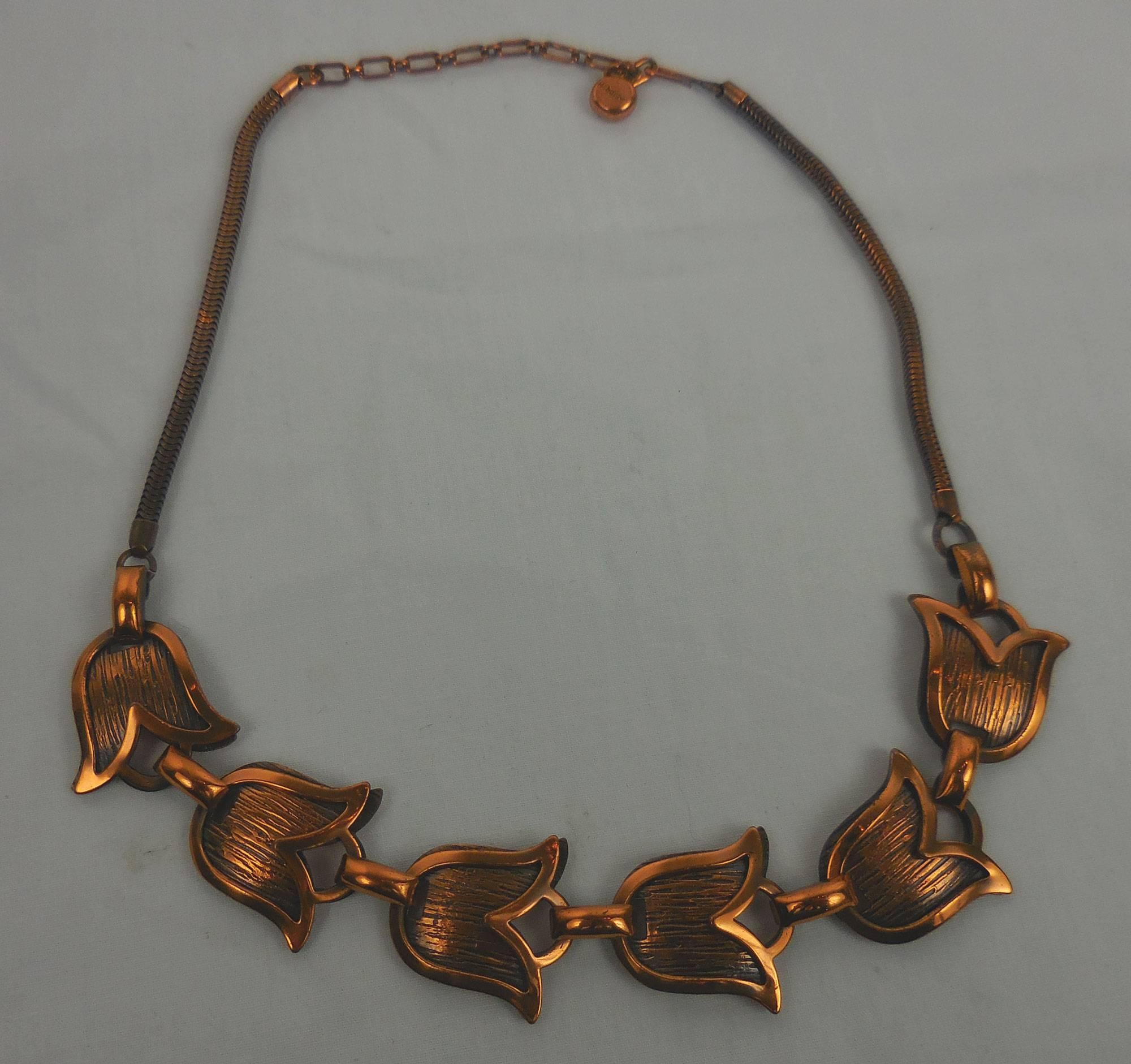 Mid Century Modern Rebajes Modernist Copper Tulip Statement Necklace In Excellent Condition In Montreal, QC