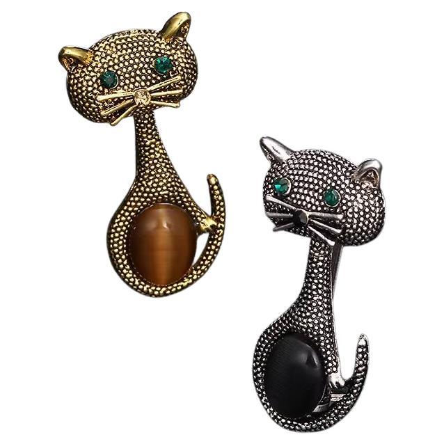 Paire d'épingles à broche vintage Kitty Cat Golden et Silver