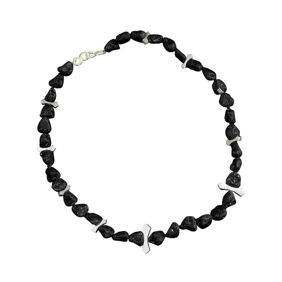 Natürliche natürliche schwarze Lavanugget-Sterlingsilber-Halskette Nachlass Fund (Modernistisch) im Angebot