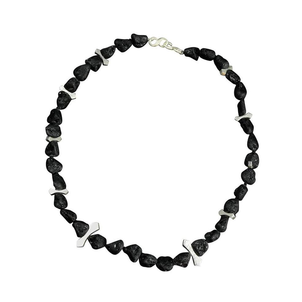 Natürliche natürliche schwarze Lavanugget-Sterlingsilber-Halskette Nachlass Fund im Zustand „Neu“ im Angebot in Montreal, QC