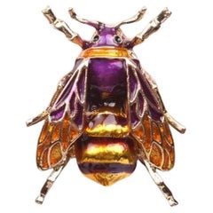 Purple and Gold Enamel Bumblebee Golden Vintage Brooch Pin