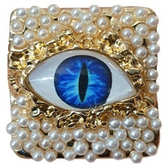 Evil Eye Faux Pearl Golden Vintage Statement Brooch Pin