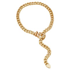 Vintage Thick Open Link Gold Tone Belt Buckle Chain Necklace