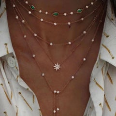 5 Cascading Rows Crystal Gold Tone Multi Layer Vintage Pendants Necklace