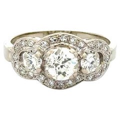 Vintage 3 Stone Diamond Platinum and Gold Mid Century Modern Ring