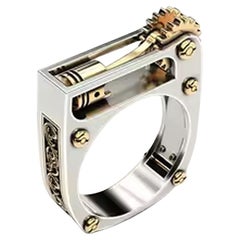 Anillo Geométrico Cuadrado Vintage de Oro Bicolor