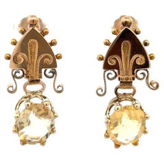 Antique Oval Citrine Gold Drop Victorian Earrings