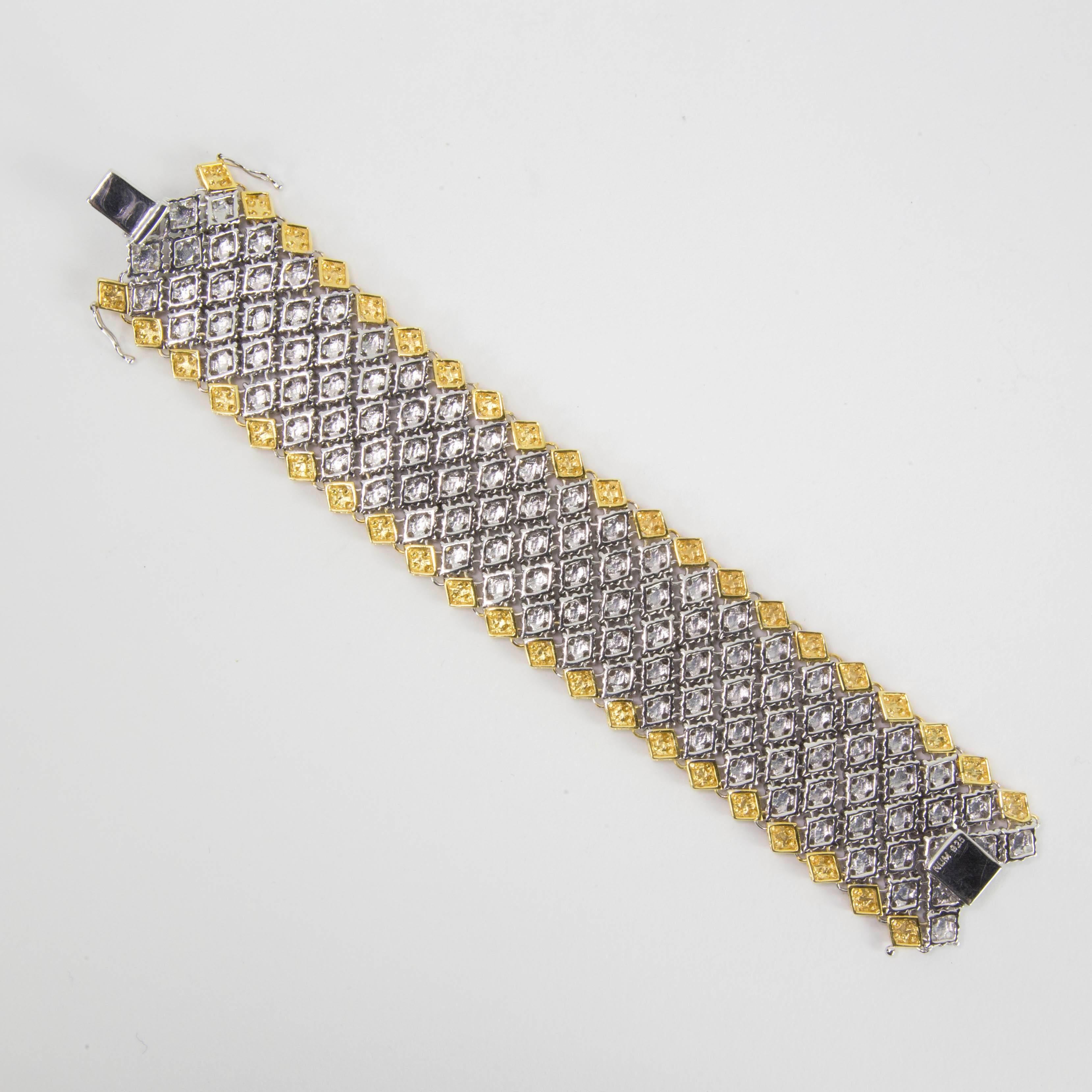 Modern Stunning Pave CZ Crystal Gilt Sterling Silver Flexible Bracelet
