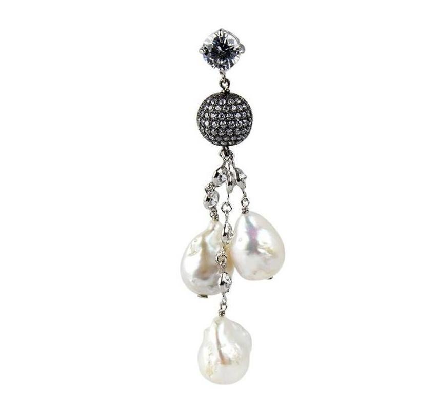 pearl and cz drop earrings
