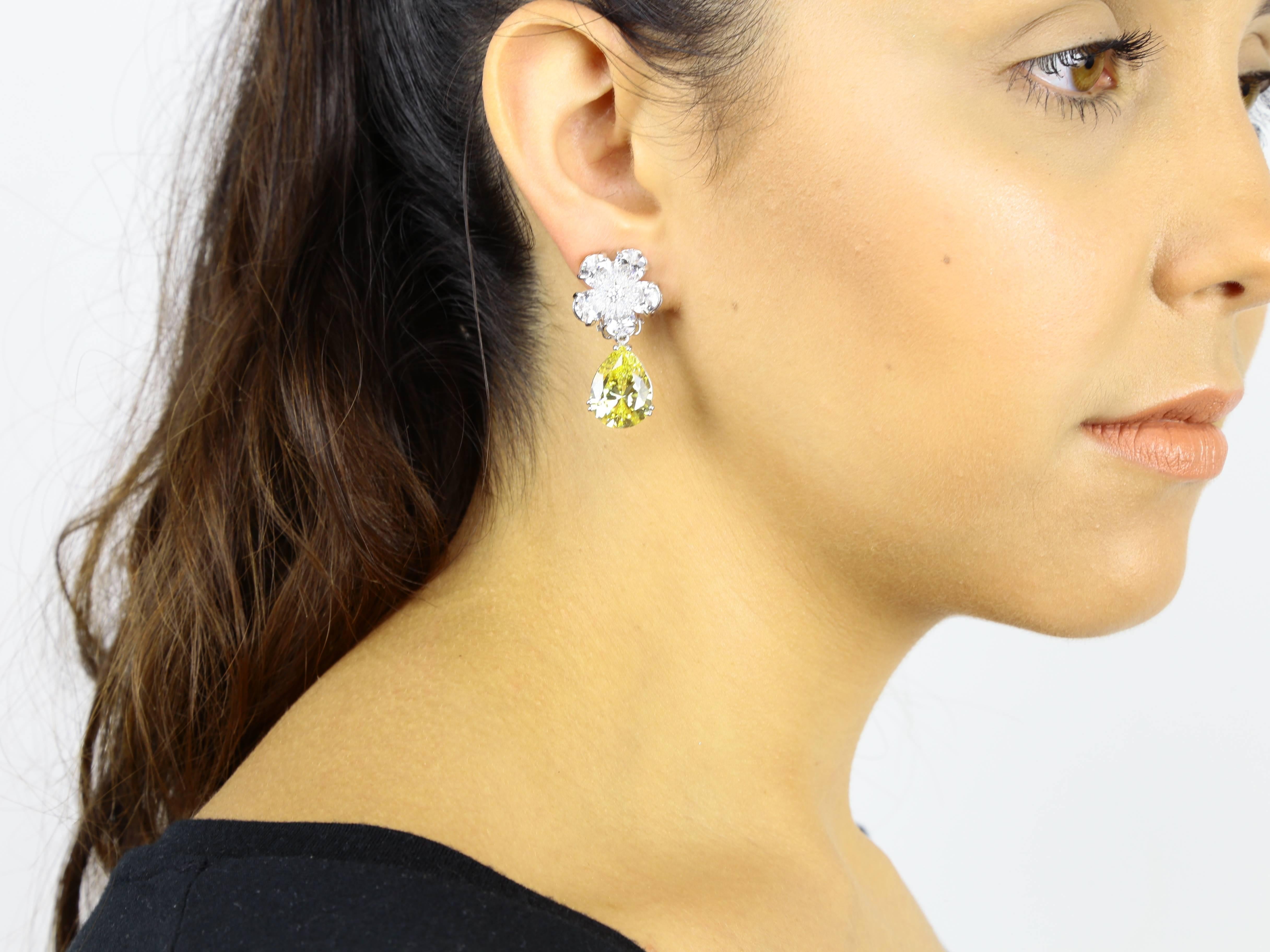 Modern Amazing Faux Diamond and Yellow Diamond Drop Clip Earrings