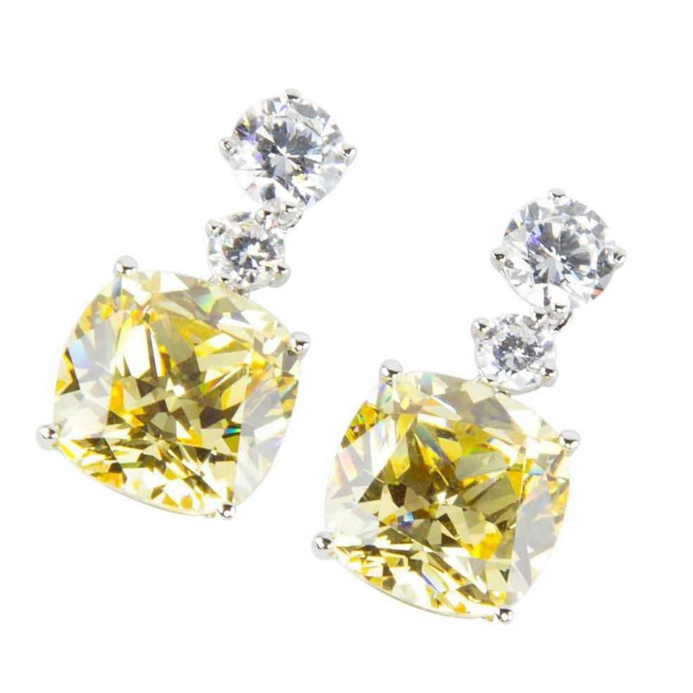 Contemporary Amazing Faux Diamond and Yellow Teardrop Diamond Drop Statement Earrings