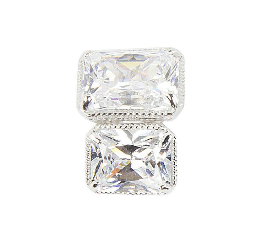Contemporary Fabulous White Rectangular Brilliant Cut Faux Diamond Sterling Silver Earrings