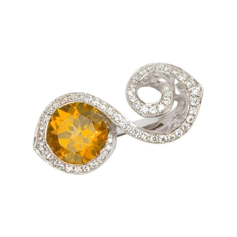Toi et Moi Bypass Citrine CZ Sterling Silver Rhodium Runway Ring In New Condition For Sale In Montreal, QC