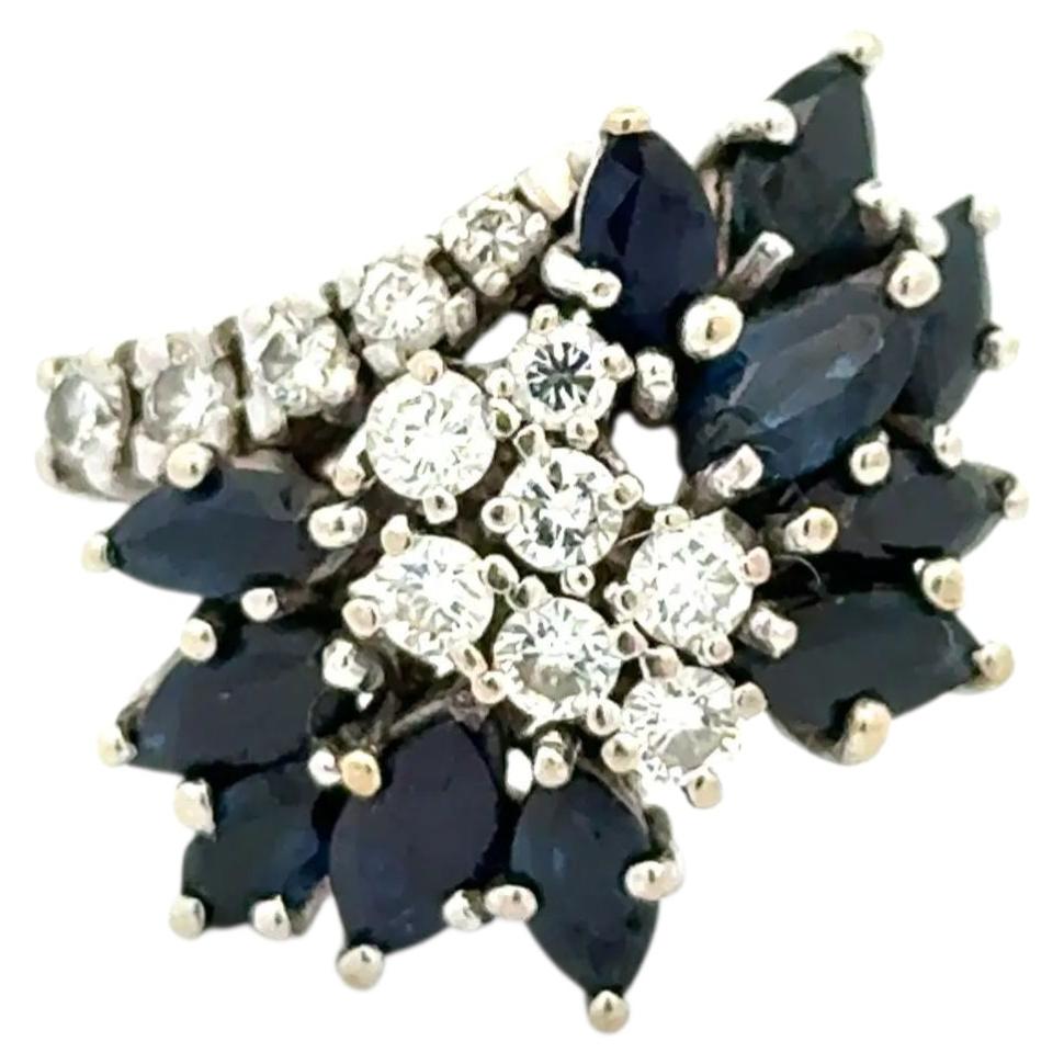 Vintage Diamond and Sapphire Gold Cocktail Ring Fine Estate Jewelry