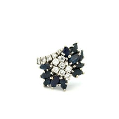 Vintage Diamond and Sapphire Gold Cocktail Ring Fine Estate Jewelry