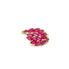 Vintage EFFY Designer Marquise Ruby and Diamond Gold Ring