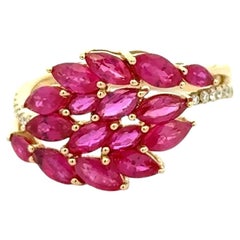 Vintage EFFY Designer Marquise Ruby and Diamond Gold Ring