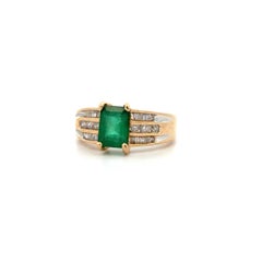Vintage 1.75ct Emerald-Cut Emerald and Diamond Gold Ring Fine Estate Jewelry