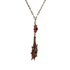 Victorian Bohemian Red Garnet Gold Drop Vintage Pendant Necklace