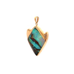 Vintage 2.5 Carat Boulder Opal and Diamond Gold Drop Pendant Fine Estate Jewelry