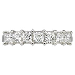 Vintage Diamond 7-Stone Princess Gold 4.5mm Band Ring Fine Estate Jewelry