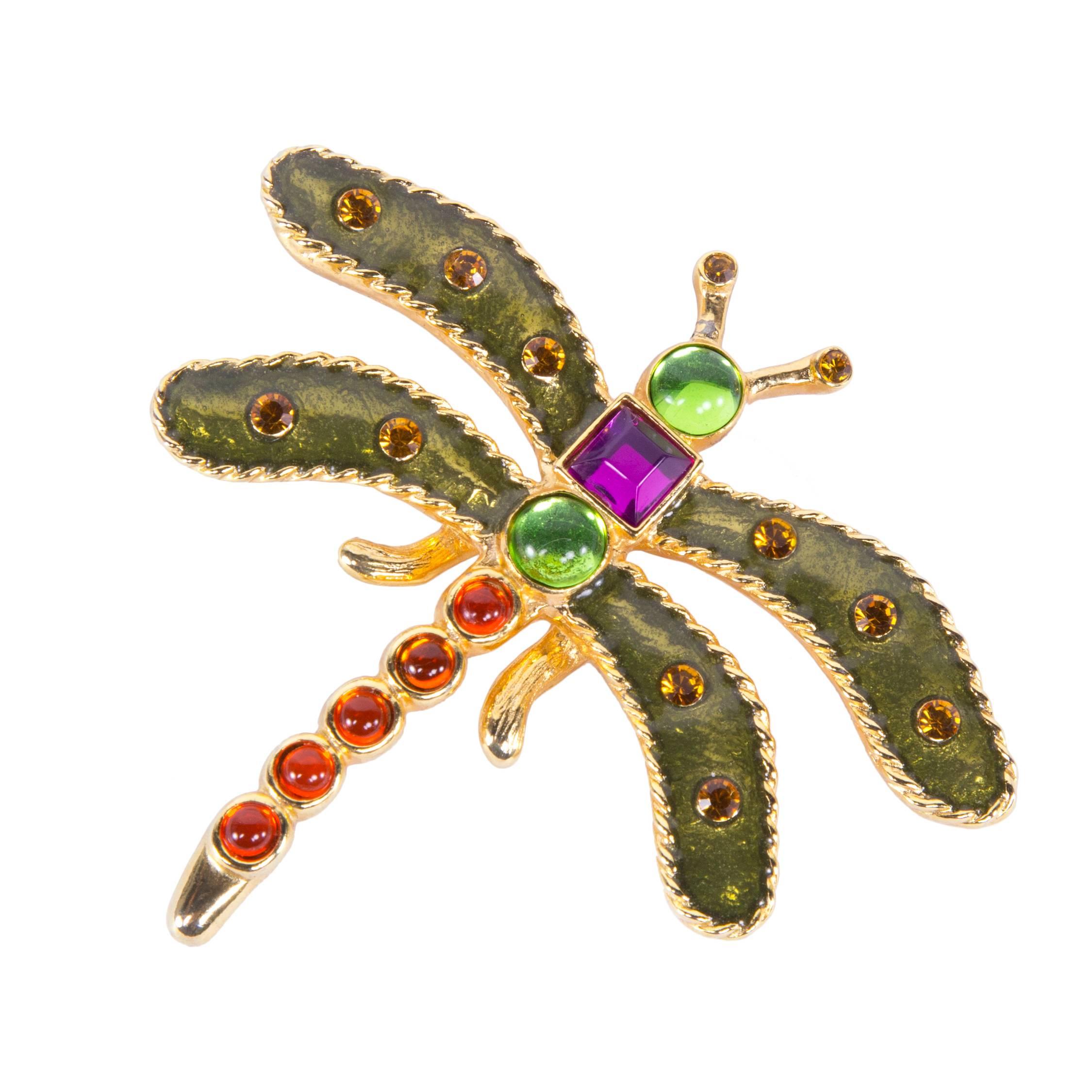 Carlisle Couture Gripoix Jeweled Glass Dragonfly Statement Brooch Pin
