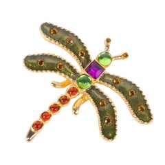 Vintage Carlisle Couture Gripoix Jeweled Glass Dragonfly Statement Brooch Pin