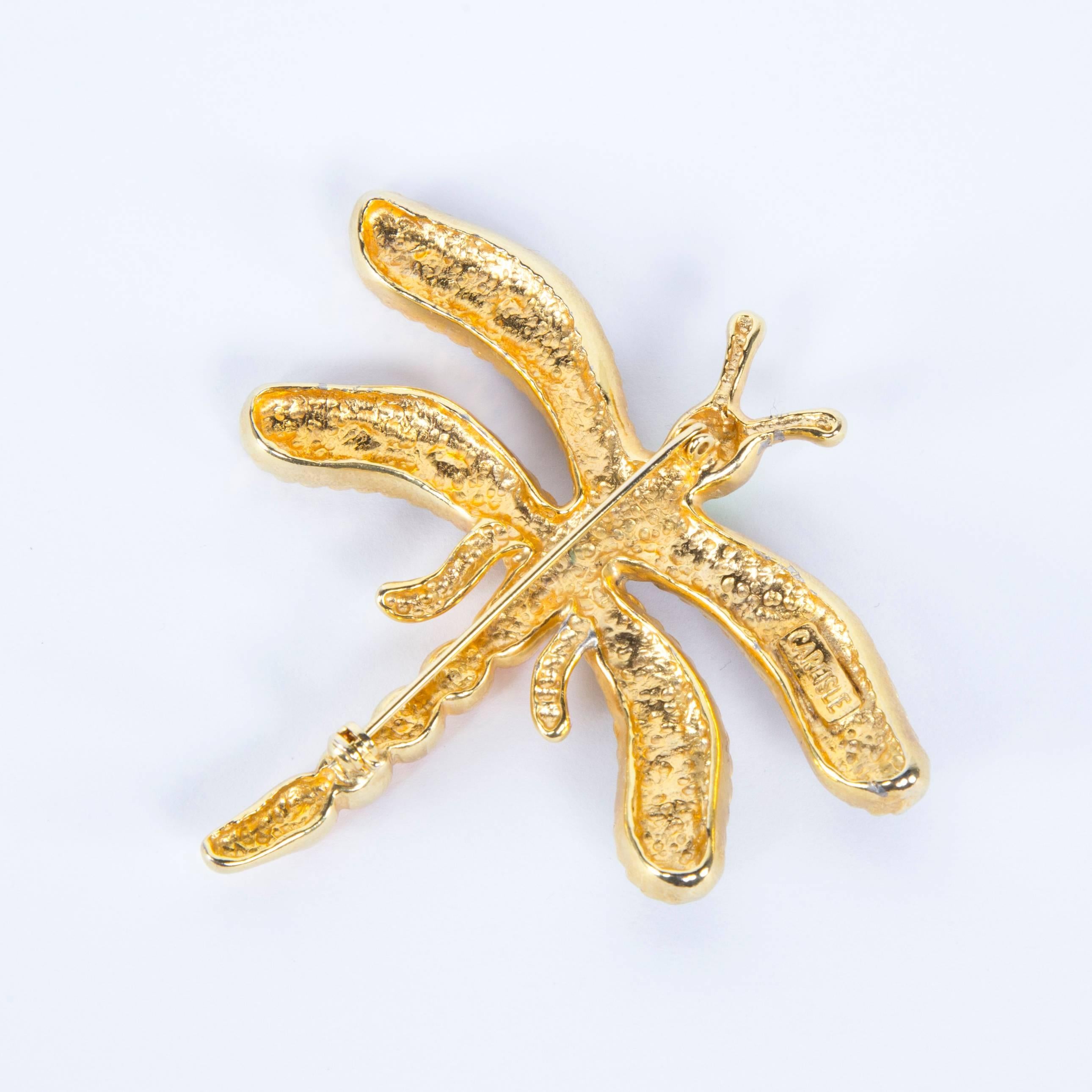 Eye-Catching Beautifully crafted Runway Gripoix Glass Jeweled Dragonfly  Brooch Pin; marked: CARLISLE. C1970s A Timeless Favorite…adding Pizazz to any outfit! 
