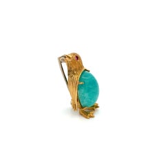 Vintage Designer Garavelli Amazonite and Ruby Eye Gold Penguin Brooch Pin