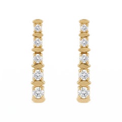 Vintage Diamond 5-Stone RBC Diamond Gold Drop Earrings Fine Estate Jewelry