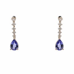 Vintage Pear Tanzanite Gemstone and RBC Diamond Gold Drop Earrings
