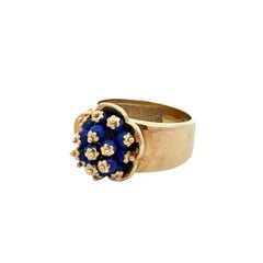 Vintage 1960s Lapis Lazuli and Gold Bead Cluster Ring Fine Estate Jewelry