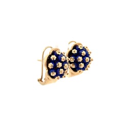 Vintage 1960s Lapis Lazuli Gold Bead Cluster Clip and Post Earrings Fine Estate