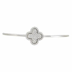 Vintage Diamond Pave Gold Alhambra Openable Bangle Bracelet