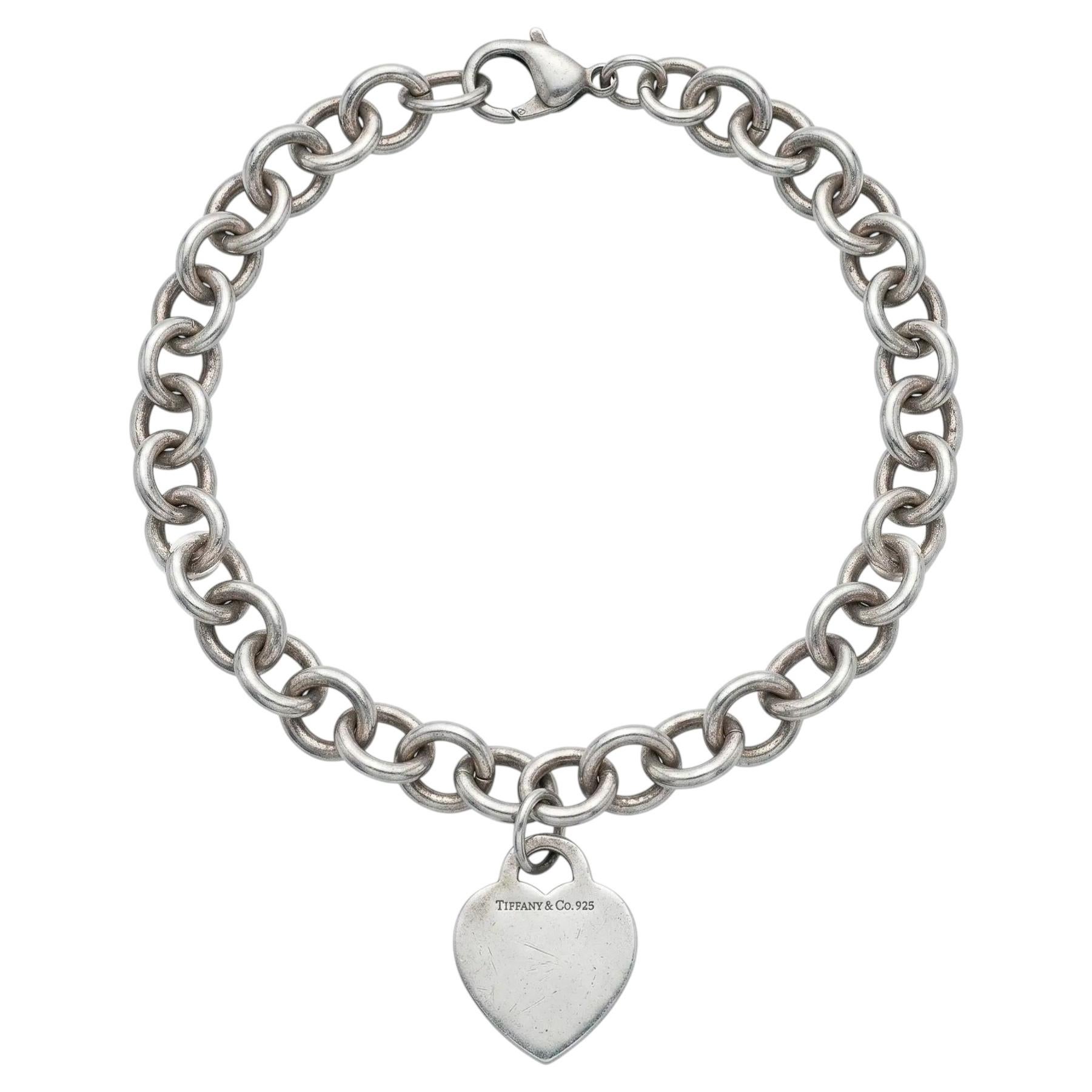 Vintage Iconic TIFFANY & CO. Sterling Silver Heart Tag Link Necklace