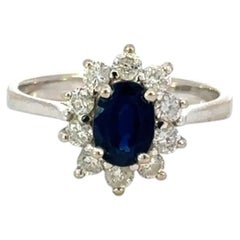 Vintage Oval Blue Sapphire and Diamond Gold Ring Fine Estate Jewelry