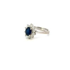 Vintage Oval Blue Sapphire and Diamond Gold Ring Fine Estate Jewelry