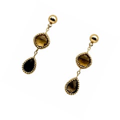 Vintage Citrine and Brown Quartz Gold Double Drop Earrings