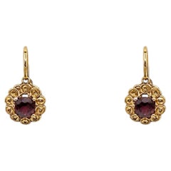 Vintage Cushion Ruby Gold Victorian Earrings Fine Estate Jewelry