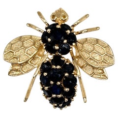 Vintage Sapphire Gold Bee Brooch Pendant Fine Estate Jewelry