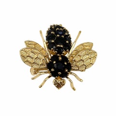 Vintage Sapphire Gold Bee Brooch Pendant Fine Estate Jewelry