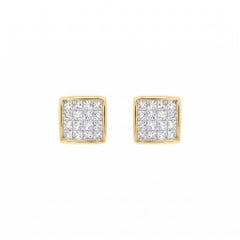 Vintage Invisible Princess Diamond Gold Cluster Square Earrings