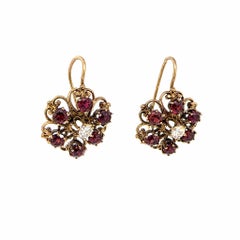 Vintage Victorian Garnet Cluster Drop Gold Earrings Fine Estate Jewelry