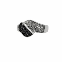Vintage Black and White Diamond Gold Bypass Ring Fine Estate Jewelry
