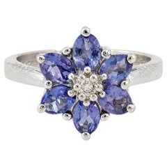 Vintage Tanzanite and Diamond Gold Cluster Ring Fine Estate Jewelry