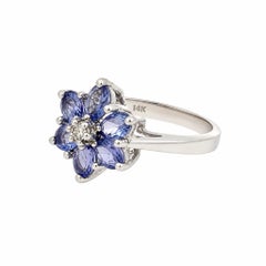Vintage Tanzanite and Diamond Gold Cluster Ring Fine Estate Jewelry