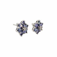 Vintage Tanzanite and Diamond Gold Cluster Stud Earrings Fine Estate Jewelry