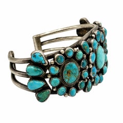 Vintage Native American Zuni Turquoise and Sterling Silver Large Cuff Bracelet