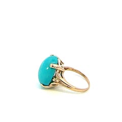 Vintage 12.70 Carat Oval Turquoise Solitaire Gold Split Shank Ring