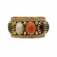Vintage-Eternity-Ring im etruskischen Revival-Stil mit mehreren Edelsteinen und Goldgranulation